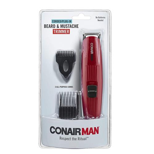 Conair Mustache & Beard Corded Facial Hair Trimmer, Red