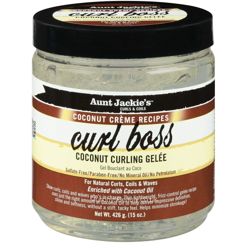 Aunt Jackie's Coconut Crème Recipes Curl Boss, Curling Gel, Weightless Curls Hair Down, 15 oz Jar
