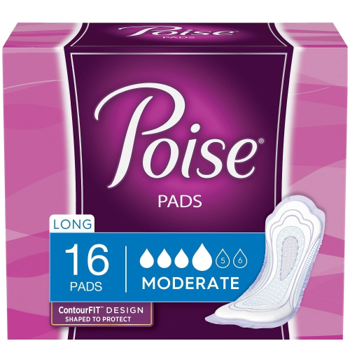 Poise Incontinence Pads, Moderate Absorbency, Long, 16 Count