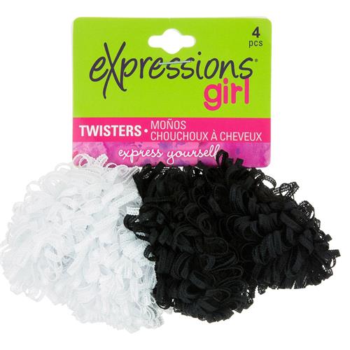 Expressions 4Pc Satin Ribboned Hair Twister, Black