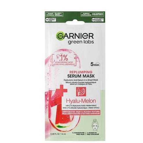 Garnier Green Labs Hyalu-Melon Replumping Serum Mask 5 Minute Sheet Mask with Hyaluronic Acid + Watermelon 14ml