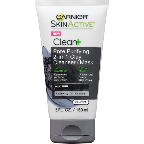 Garnier SkinActive Clean Plus Pore Purifying Cleanser, 2-in-1 Clay / Mask