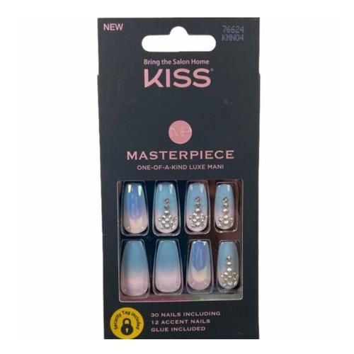 Kiss Masterpiece Luxe Manicure Press On Nails - Gray Tan Brown White Crystal Accents