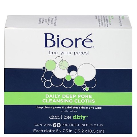 Biore Daily Deep Pore Cleansing Pre Moistened Cloth, 60 Ea