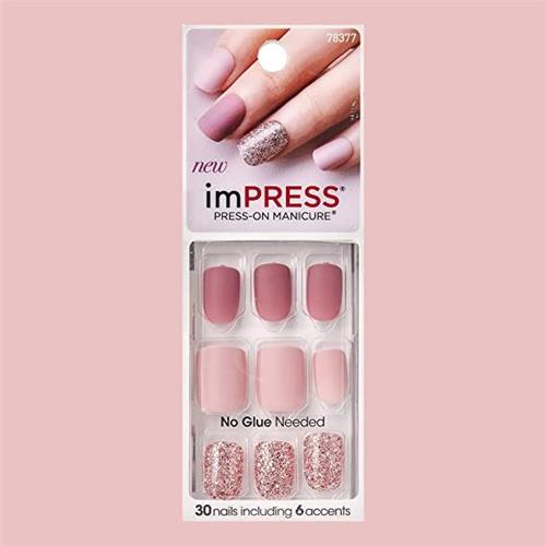 KISS Impress Short Length Press-On Manicure Nails, 30 Pieces