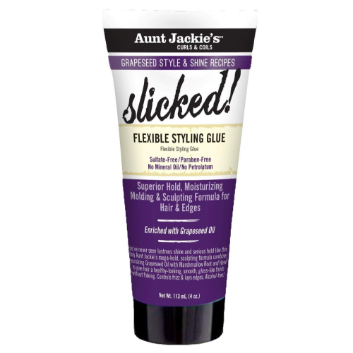 Aunt Jackie's Grapeseed Style and Shine Recipes Slicked Flexible Hair Styling Glue, Superior Hold, Molding and Sculpting for Hair and Edges, 4 oz