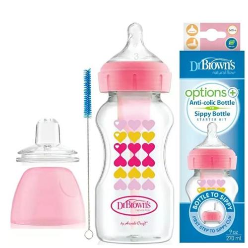 Dr Brown's Options+ Wide Neck Anti-Colic Sippy Bottle Starter Kit 9oz