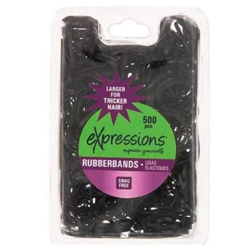 Expressions Black Large Elastic Bands For Thicker Hair - 500 Count