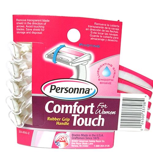 Personna Comfort Touch Twin Blade 5 Pack Disposable Razors With Rubber Grip Handle For Women