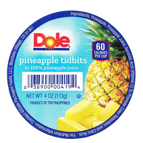 Dole Pineapple Tidbits In 100% Juice, 4-ounce Cups