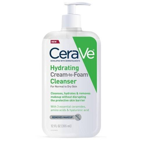 CeraVe Cream-to-Foam Makeup Remover and Face Wash with Hyaluronic Acid Fragrance Free