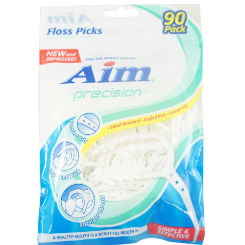 Aim Floss Tooth Picks Waxed Nylon Thread - 90 Eaach
