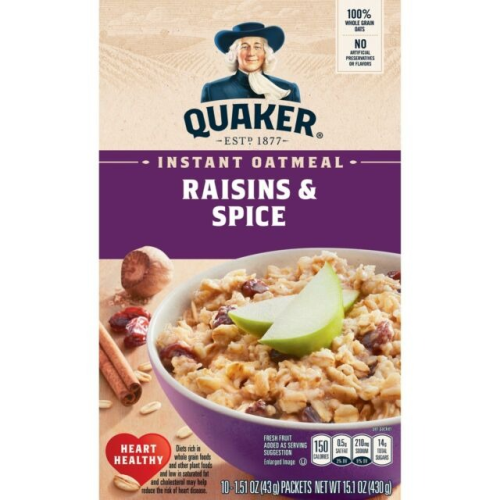 Quaker Instant Oatmeal Raisin & Spice 10pk