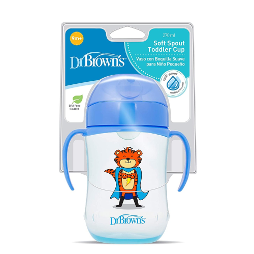 Dr Brown's 270 ml Soft-Spout Toddler Cup with Handles - Blue Superhero (9m+)