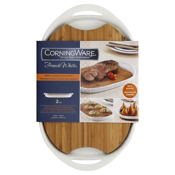 CorningWare French White III Platter with Wood Insert