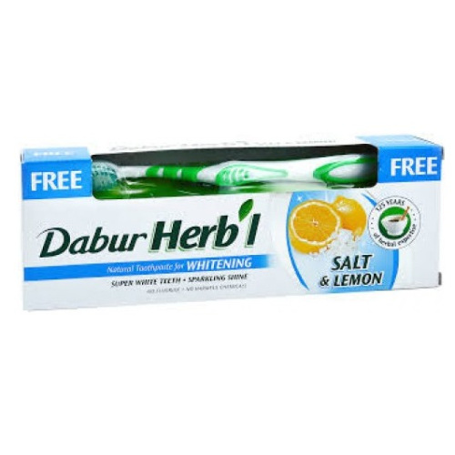 Dabur Herbal Whitening Toothpaste Salt & Lemon + Free Toothbrush 150g
