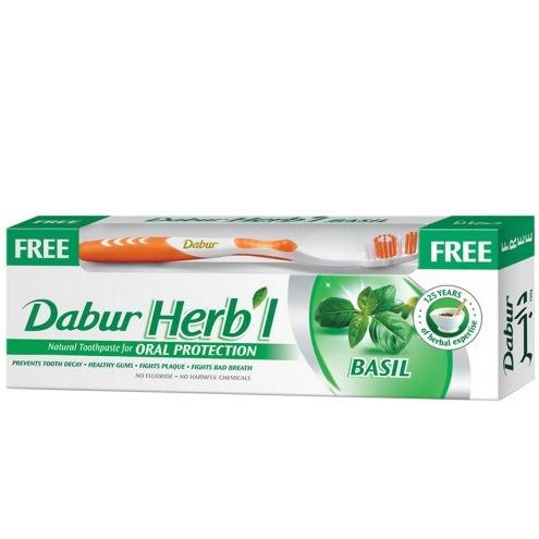Dabur Herbal Toothpaste Basil + Free Toothbrush 150g
