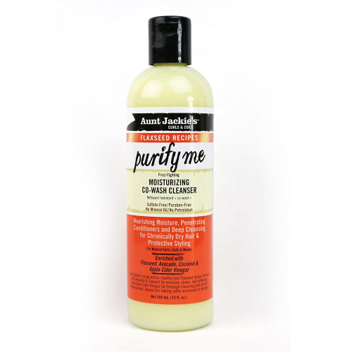 Aunt Jackie's Flaxseed Recipes Purify Me Frizz-Fighting Hydrating Co-Wash Hair Cleanser for Chronically Dry Hair and Protective Style, 12 oz