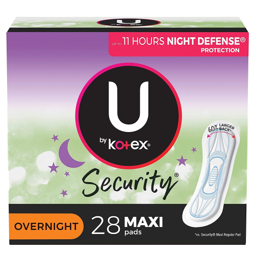 Kotex Security Maxi Feminine Pads, Night Absorption, Fragrance Free, 28 Count