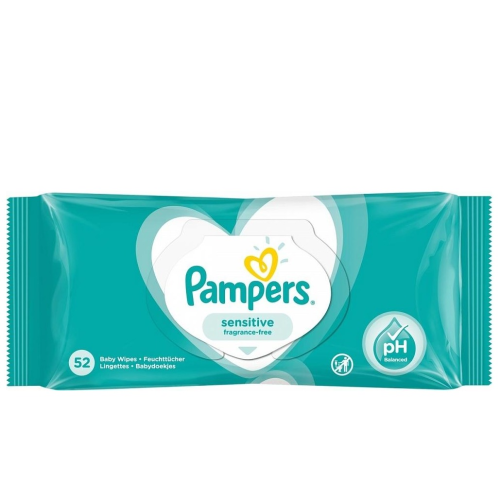 Pampers Baby Wipes Sensitive, Soft and Gentle, Plant-based, Fragrance Free 52 Count