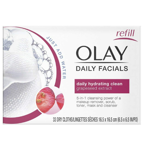 OLAY Daily Facial Hydrating Cleansing Cloths with Grapeseed Extract, Makeup Remover 33 ea