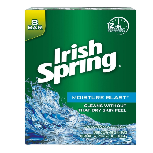 Irish Spring Moisture Blast Deodorant Bar Soap, 3.7 oz, 8 Pack