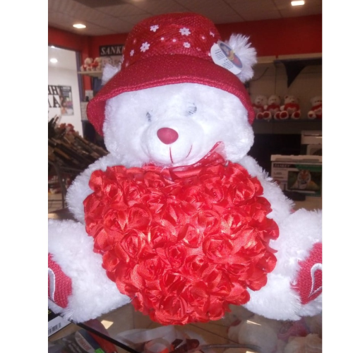 TEDDY BEAR WITH HAT/ROSE HEART 16"