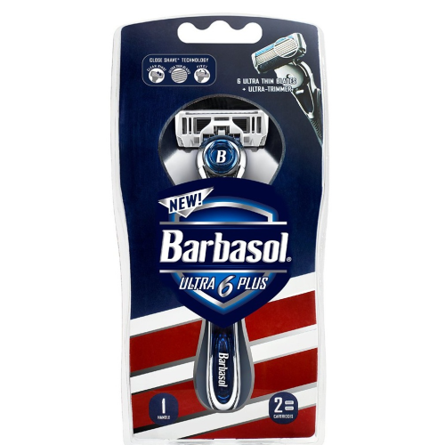 Barbasol Ultra 6 Plus Men's Razor with 2 Razor Blade Refills (1 Handle + 2 Cartridges)