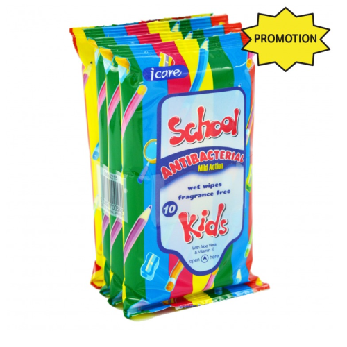 Icare School Kids Antibacterial Pocket Wipes Multi-pack
