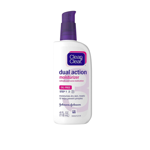 Clean & Clear Essentials Dual Action Facial Moisturizer Oil Free Face Moisturizer Cream for Acne-Prone Skin, 4 oz