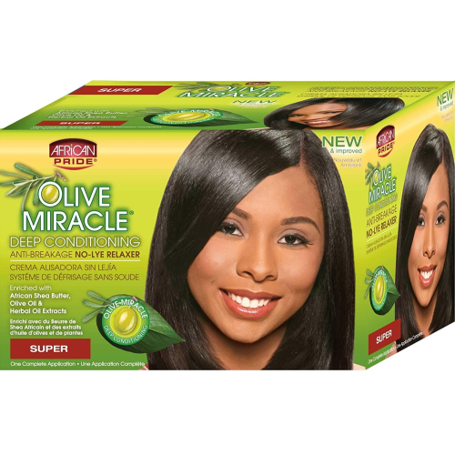 African Pride Olive Miracle Deep Conditioning No-Lye Relaxer Super, 1 Kit
