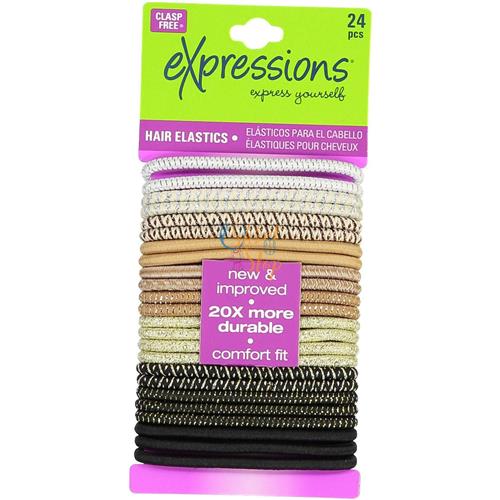 Expressions Clasp Free Assorted Shiny Hair Ties, 24's