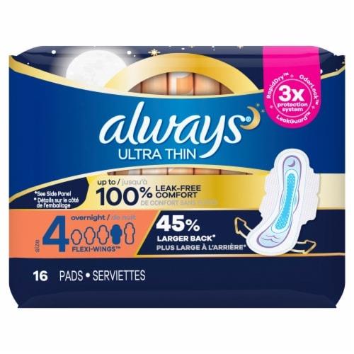 Always Ultra Thin Pads Overnight With Wings, Size 4, 16 Count