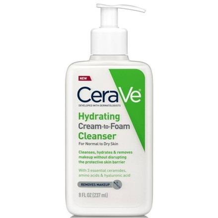 CeraVe Cream-to-Foam Makeup Remover and Face Wash with Hyaluronic Acid Fragrance Free