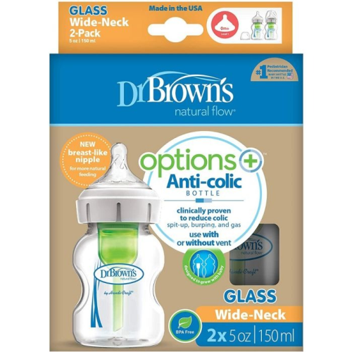 Dr. Brown's Options Wide-Neck Anti-Colic Glass Baby Bottle - 2pk