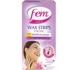 Fem Facial Wax Strips For Normal Skin, 20 Strips
