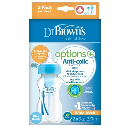 Dr.Brown's Wide-Neck Options + Bottle Kit 2 Pcs. 270 ml - Blue