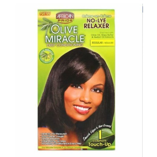 African Pride Olive Miracle Deep Conditioning No-Lye Relaxer, Regular Kit, 1 Touch Up