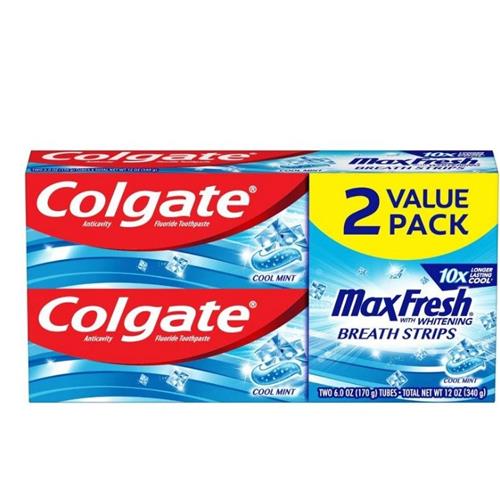 Colgate Max Fresh 2 Pack Toothpaste With Mini Breath Strips Cool Mint - 6oz