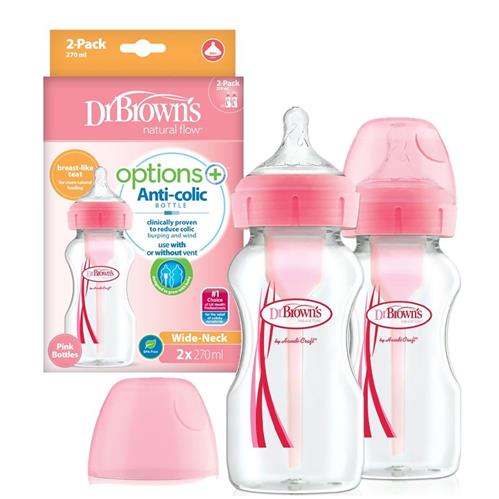 Dr.Brown's Wide-Neck Options + Bottle Kit 2 Pcs. 270 ml - Pink