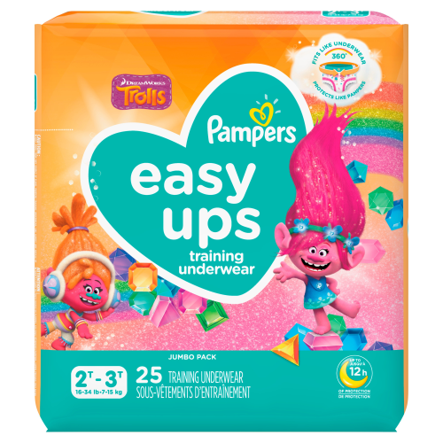 Pampers Easy Ups Girls Training Underwear Size 4 2T-3T, 25 Count