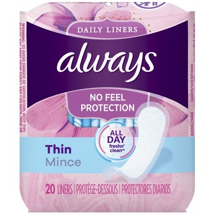 Always Thin Regular Daily Liners, Unscented, 20 C