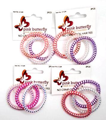 Pink Butterfly Colourful No Crimp Coil Hair ties