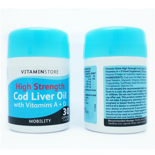 Vitamin Store High Strength Cod Liver Oil With Vitamin A + D, 30 Capsules