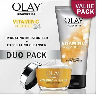 Olay Regenerist Vitamin C + Peptide 24 Duo Pack, Cleanser 5 fl oz, Moisturizer 1.7 oz