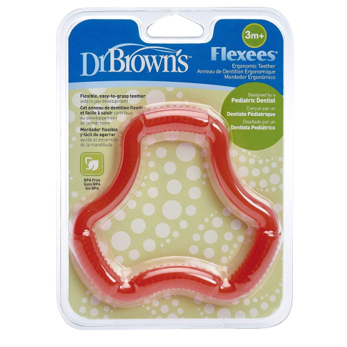Dr. Brown's Flexees Textured Ergonomic Baby Teether, Designed by a Pediatric Dentist, 100% Silicone, BPA Free 3M+