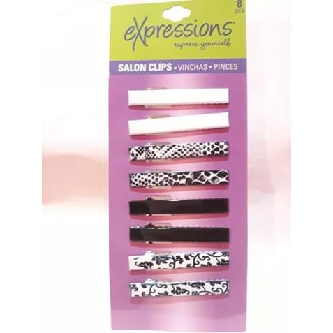 EXPRESSIONS 8PC BLACK AND WHITE SALON CLIPS