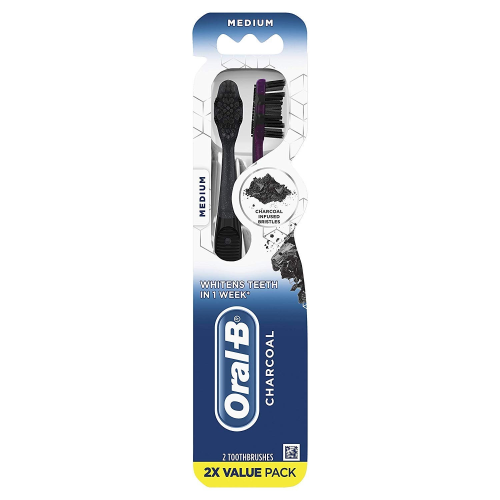 Oral B Charcoal Whitening Therapy Toothbrush, 2 Pack Medium