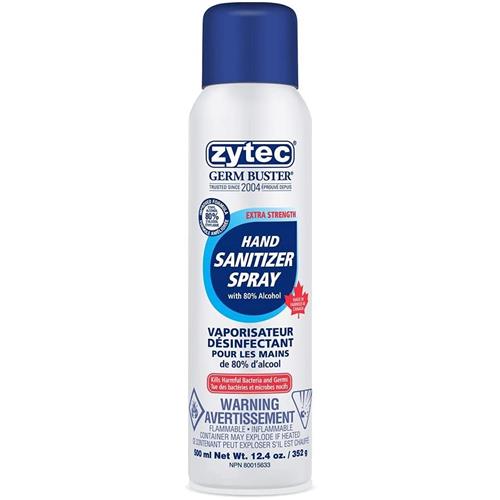 Zytec Germ Buster Extra Strength Hand Sanitizer Spray, 80% Alcohol 12.4 fl oz