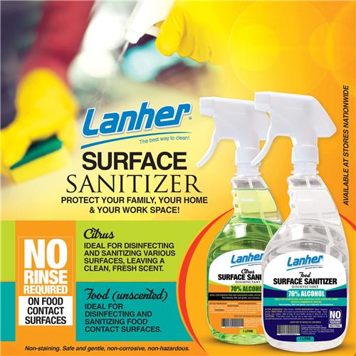 Lanher Surface Sanitizer Disinfectant With 70% Alcohol, 525ml